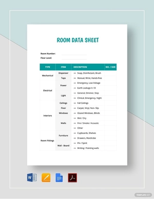 Room Data Sheet Template