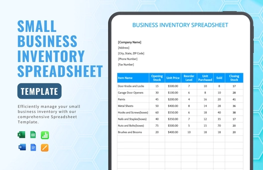Small Business Inventory Spreadsheet Template