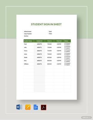 Student Sign-in Sheet Template