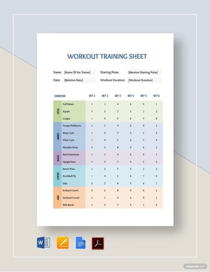 Workout Training Sheet Template Workout Training Sheet Template