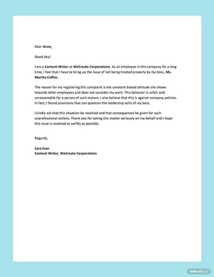 Complaint Letter About Your Boss Template