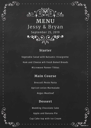 Chalk board Wedding Menu Template