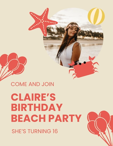 Free Birthday Beach Party Flyer Template to Edit Online