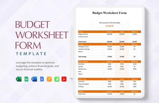 Budget Worksheet Form Template