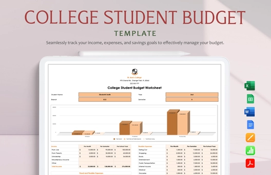 College Student Budget Worksheet Template