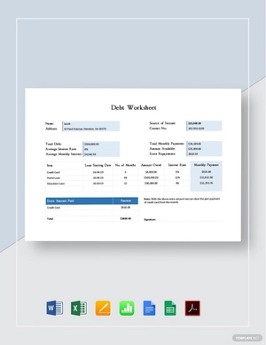 Debt Worksheet Template