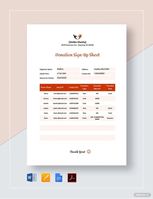 Donation Sign Up Sheet Template