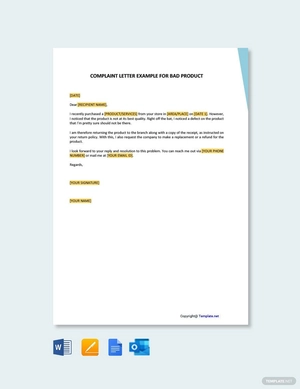 Complaint Letter Example for Bad Product Template