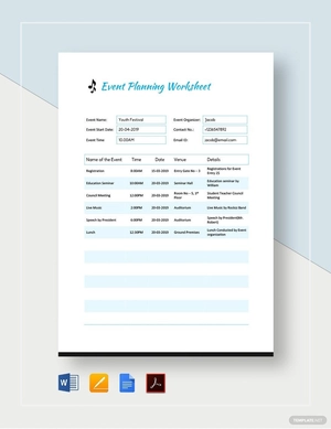 Event Planning Worksheet Template