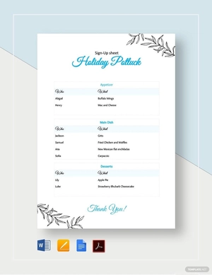 Holiday Potluck Signup Sheet Template