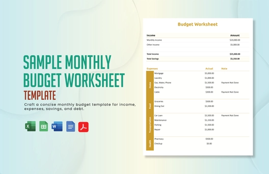 Sample Monthly Budget Worksheet Template