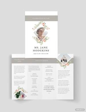 Blank Life Celebration Funeral Bi-Fold Brochure Template