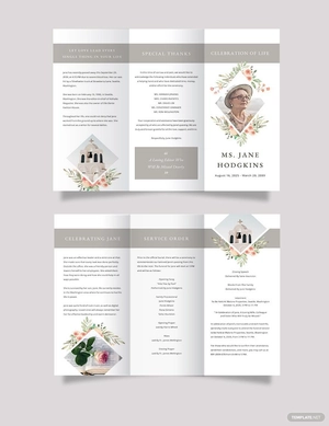 Blank Life Celebration Funeral Tri-Fold Brochure Template