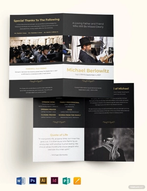 Jewish Eulogy Funeral Bi-Fold Brochure Template
