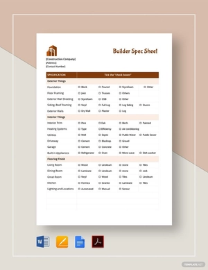 Builder Spec Sheet Template Builder Spec Sheet Template