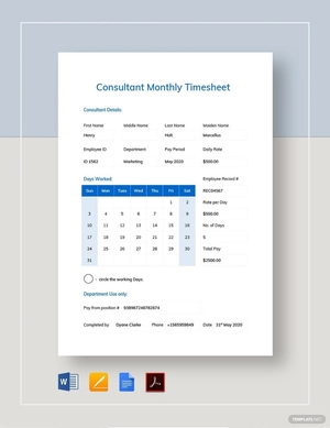 Consultant Monthly Timesheet Template