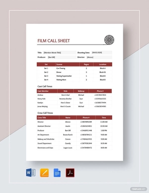 Film Call Sheet Template