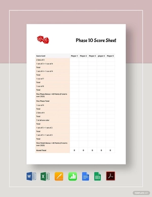 Phase 10 Score Sheets Template