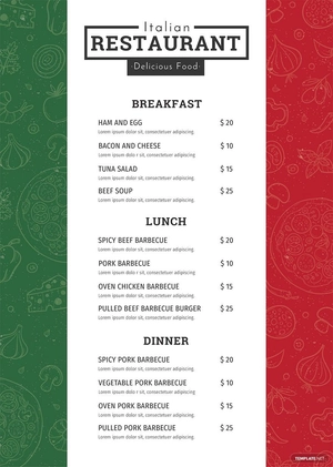 Simple Italian Menu Template