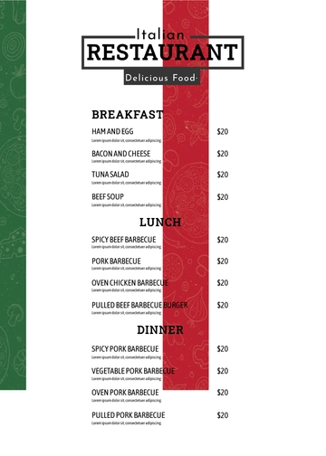Free Simple Italian Menu Template to Edit Online