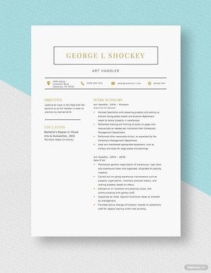 Art Handler Resume