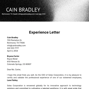 Free Experience Letter  Template to Edit Online