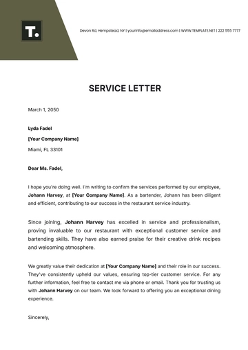 Free Service Letter Template to Edit Online