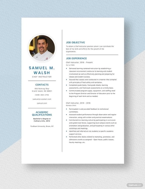 Chef Instructor Resume