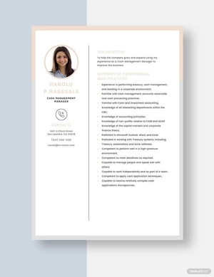 Cash Management Manager Resume