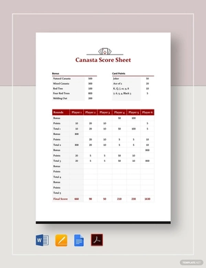 Canasta Score Sheet Template