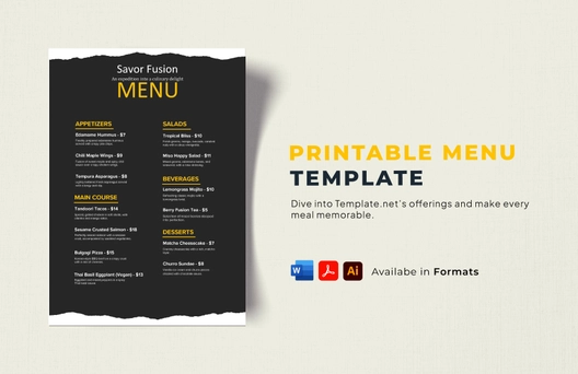 Printable Menu Template