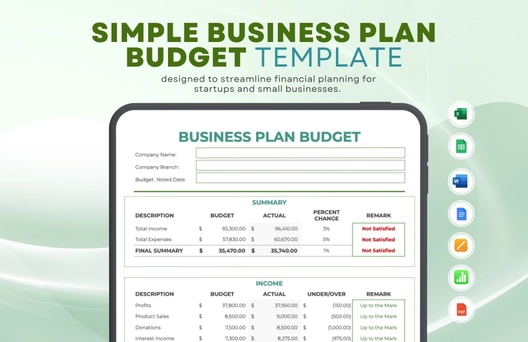 Simple Business Plan Budget Template