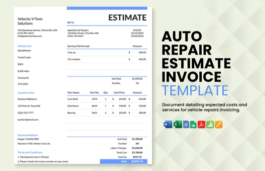 Auto Repair Estimate Invoice Template Auto Repair Estimate Invoice Template