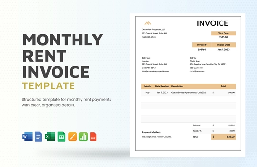 Monthly Rent Invoice Template