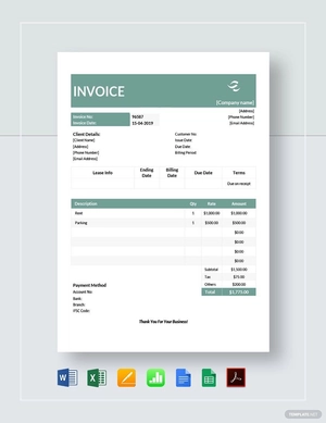 Commercial Lease Invoice Template