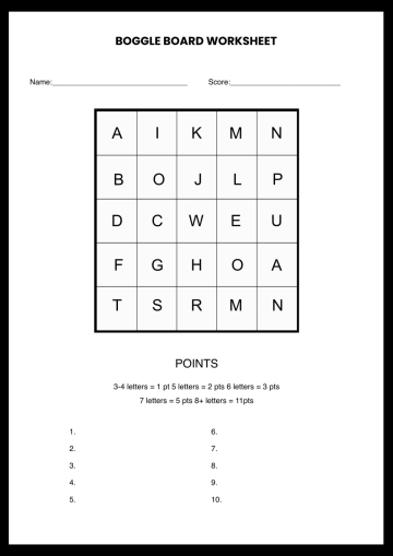 Free Boggle Board Worksheet Template to Edit Online