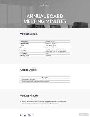 Annual board Meeting Minutes Template