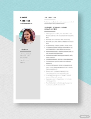 Arts Coordinator Resume