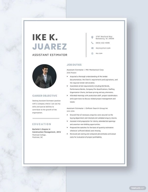 Assistant Estimator Resume