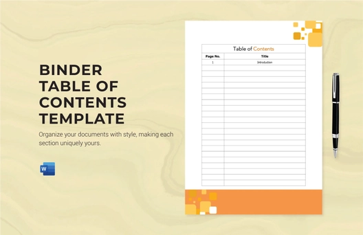 Binder Table of Contents Template