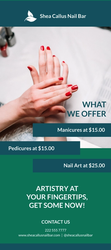 Free Nail Bar Rack Card Template to Edit Online