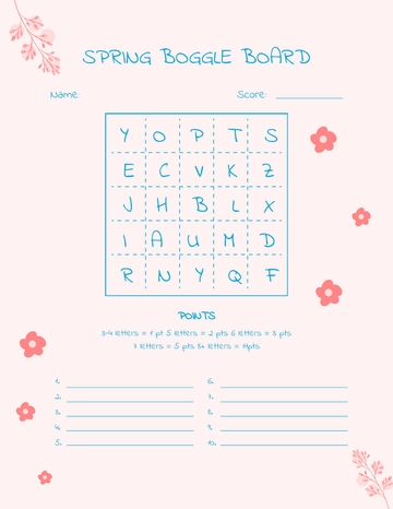 Free Spring Boggle Board Template to Edit Online