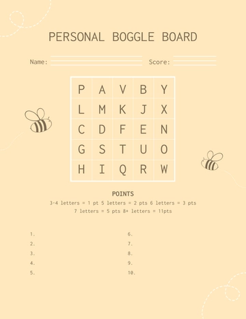Free Personal Boggle Board Template to Edit Online
