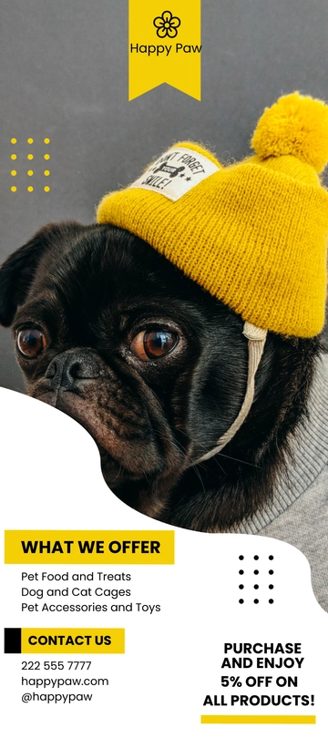 Free Pet Store Promotion Rack Card Template to Edit Online