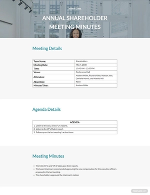 Annual Shareholder Meeting Minutes Template