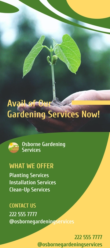 Free Modern Gardening Rack Card Template to Edit Online