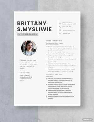 Chief Librarian Resume