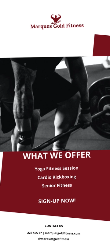 Free Sample Modern Gym Rack Card Template to Edit Online