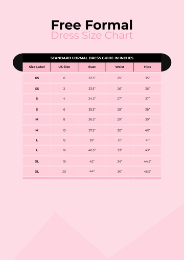 Free Formal Dress Size Chart Template to Edit Online