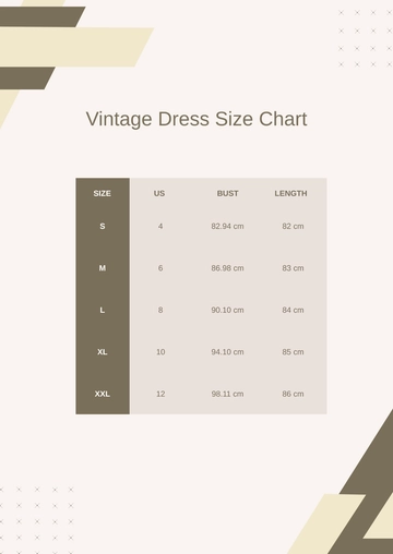 Free Vintage Dress Size Chart Template to Edit Online